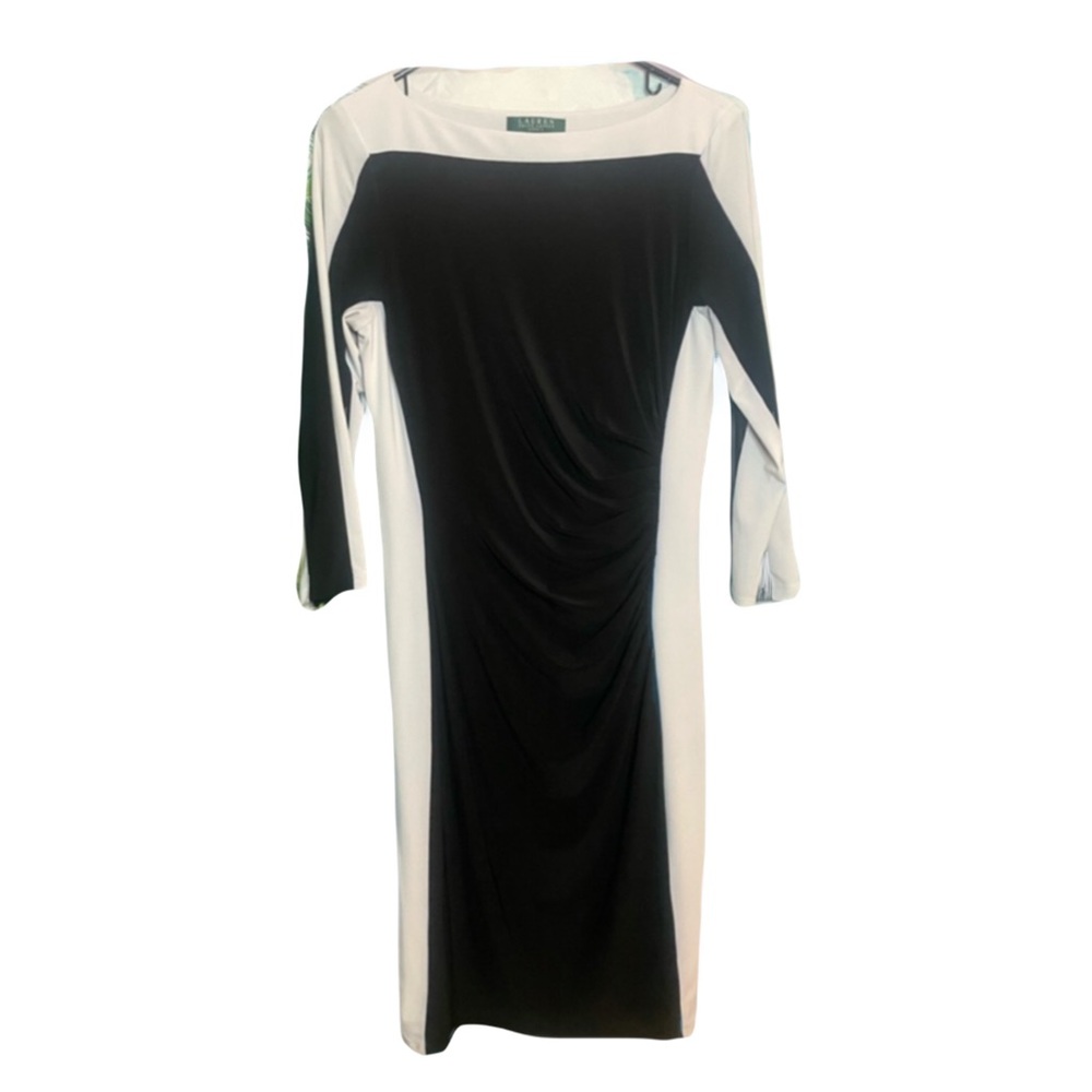Lauren Ralph Lauren Elegant Black and White Long Sleeve Dress size 10